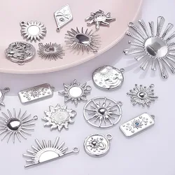 Silver Color Metal Sun Pendants For Jewelry Making Supplies Geometry Stainless Steel Charms Vintage DIY Women Men Accessories