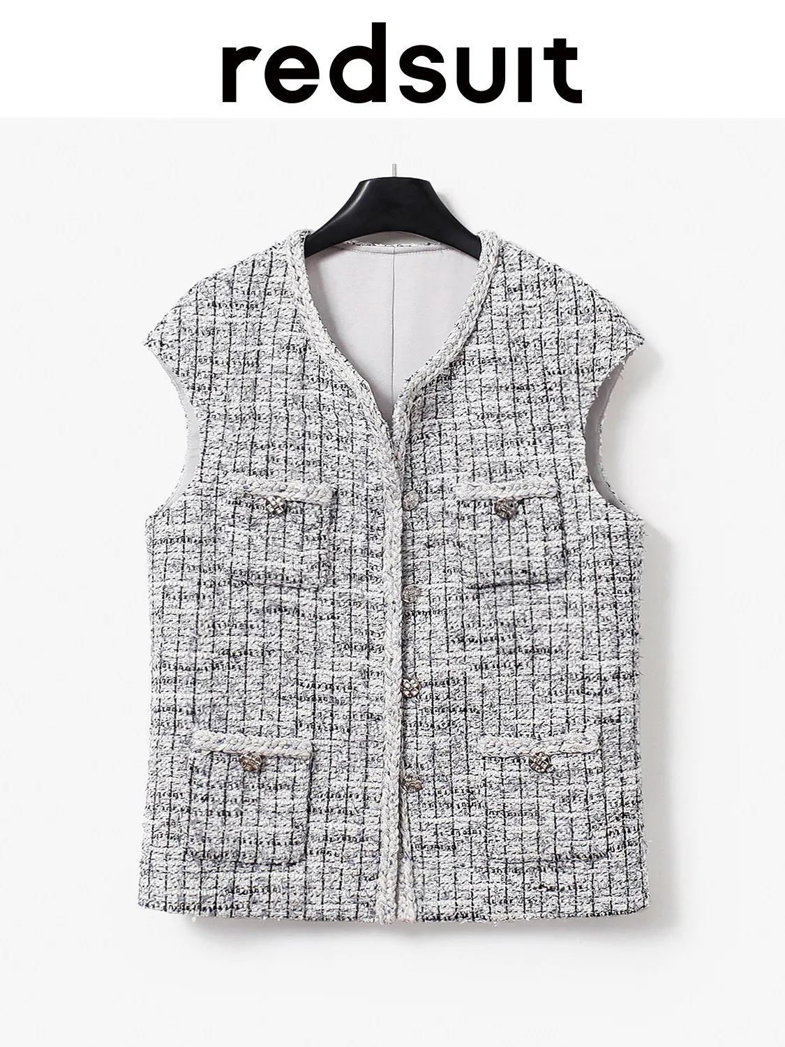 New Minimally designed high-end pocket with edging gray grid vest and fashionable vest clip Custom size