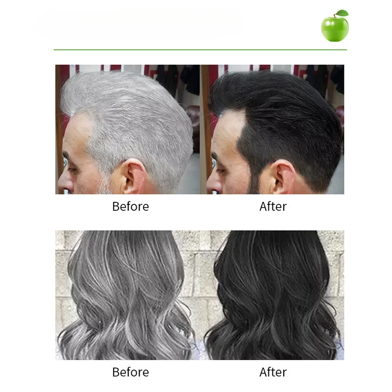 Natural Black Hair Dye with Apple Extract - Effectively Covers Gray Hair, Gentle on Hair, No Damage | Plant-Based Formula |
