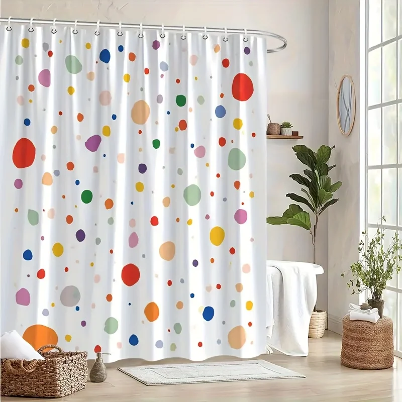 1pc is a hot-selling trendy modern abstract shower curtain with a colorful dot design, including fasteners, making it very suita