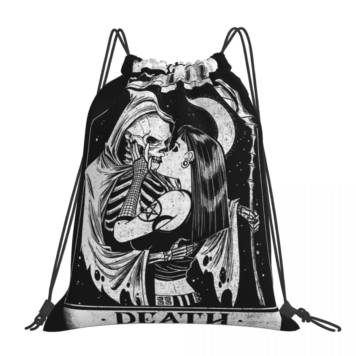 

Blackcraft Vintage Death The Grim Reaper Kiss Tarot Card Backpacks Drawstring Bags Drawstring Bundle Pocket Storage Bag Book Bag