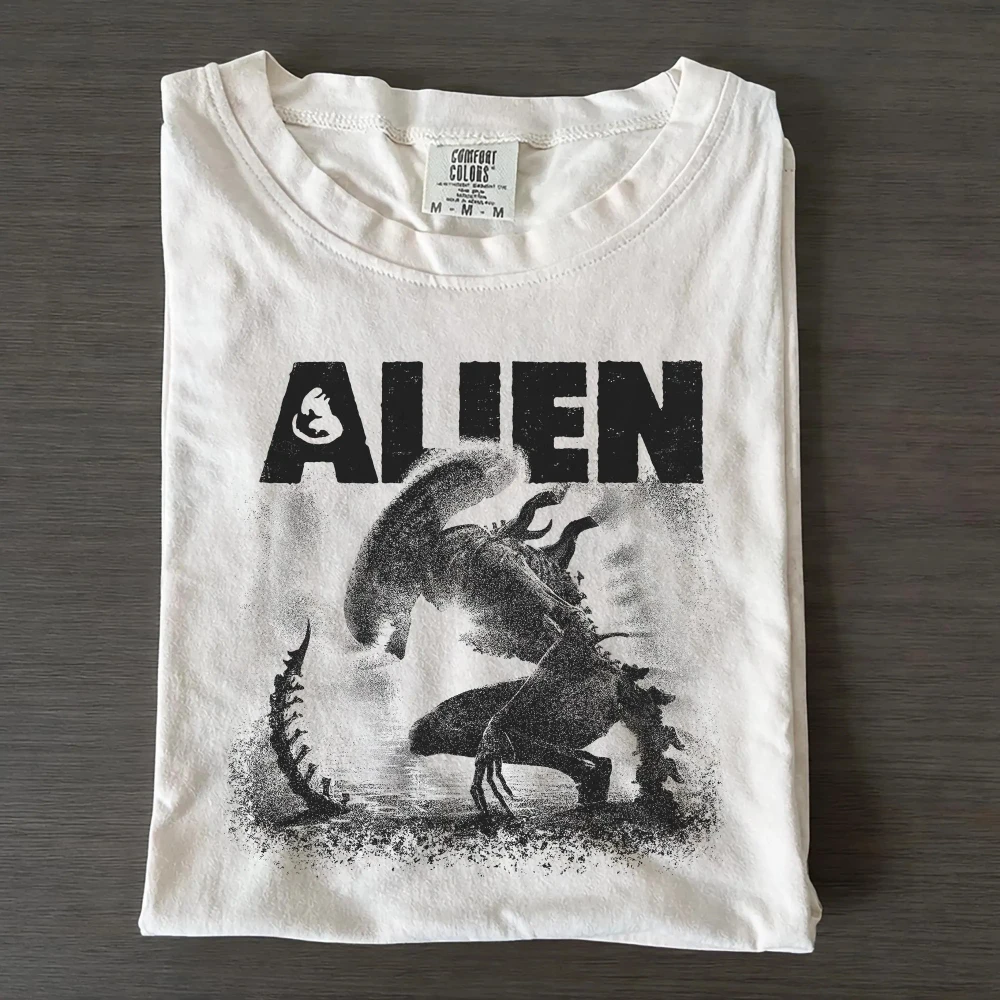 Retro Unconventional Pattern T-shirt, 90s Sci-fi Horror Movie Retro T-shirt 1979 Classic Alien Movie Accessories, Alien Fan Gift