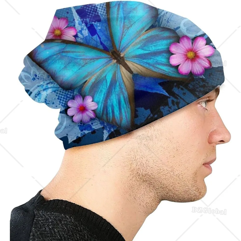 Pretty Butterfly with Flowers Baggy Slouchy Beanie Chemo Hat Cancer Headwear Knitted Hats Scarf Nightcap for Women Men