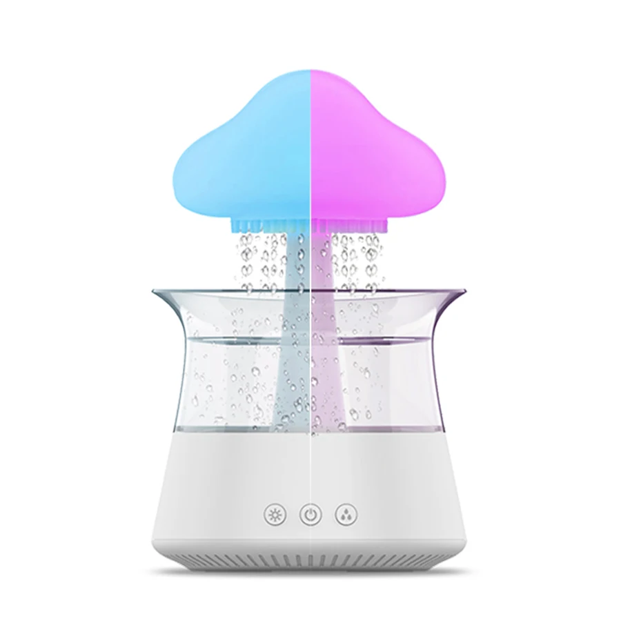 Humidificador de luz nocturna de nube de lluvia con sonido de gota de agua de lluvia y luz led de 7 colores, difusor de aceite esencial, aromaterapia