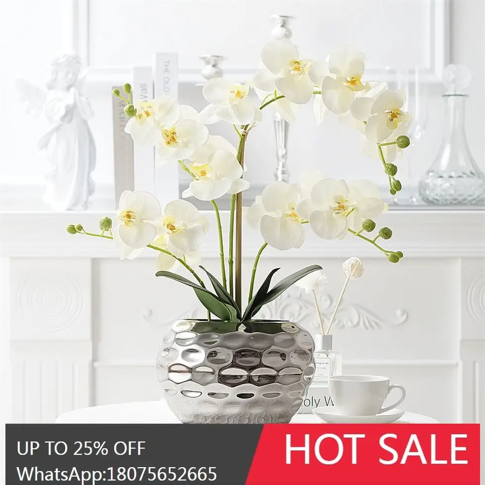 

HLZ Artificial Flower Phalaenopsis Set Fake Flower Potted Plant Ornament Decoration Ceramic Ornament Floral Home Decor