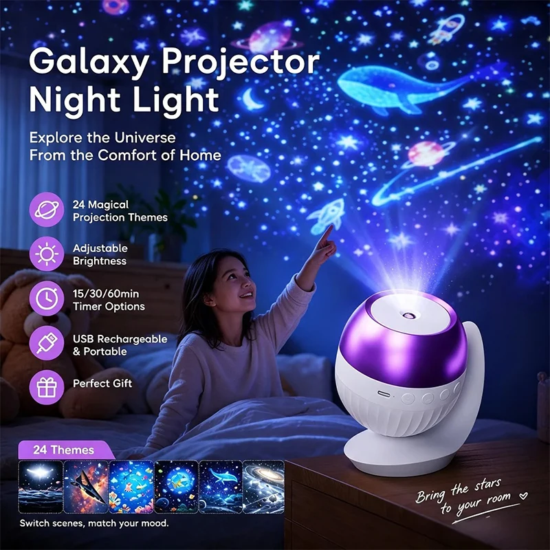 2026 24‑in‑1 Pattern 4K HD Film Starry Sky Projector Night Light Ocean Theme 360° Rotatable Lamp With Sleep Sounds Bedroom Decor