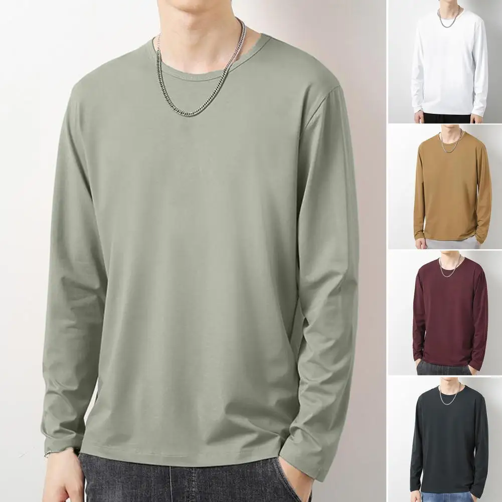 Oversize Long Sleeve Men T-shirt Basic Tees O Neck Solid Color Men Pullover Tops Tee Shirt Top Casual T-shirt For Male Boys