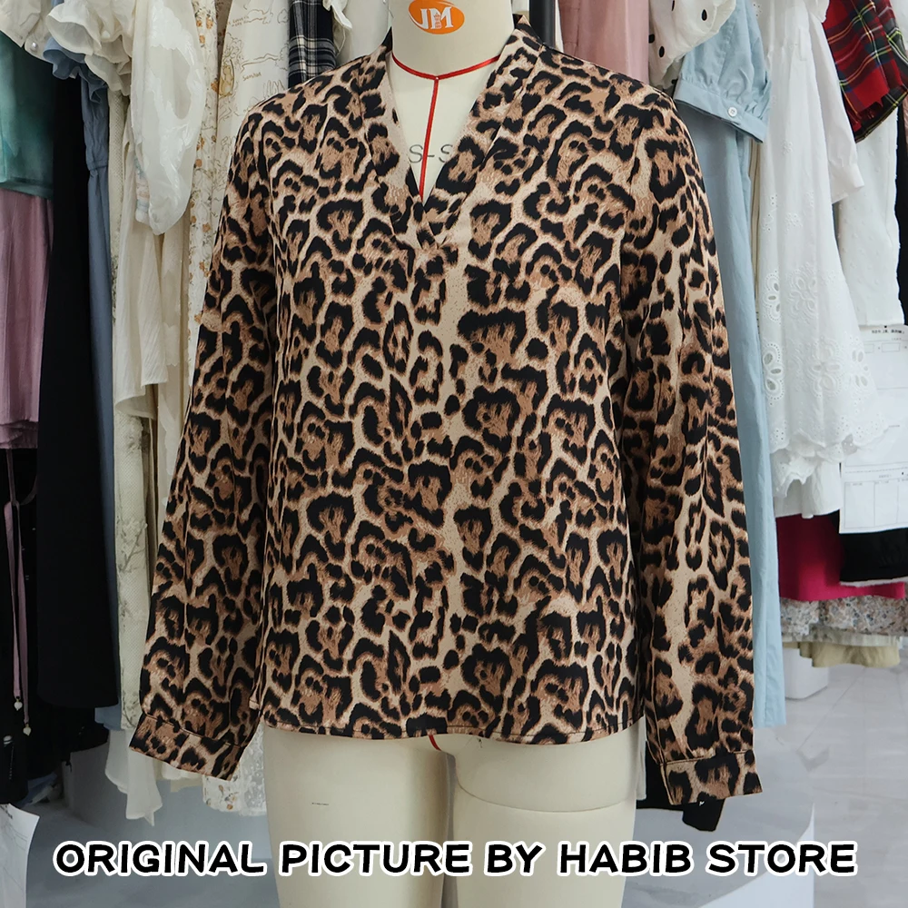 Satin Leopard Print Spring Button Up like Silk Shirt Vintage Blouse Women Satin Tops Office Lady Elegant Long Sleeves Female