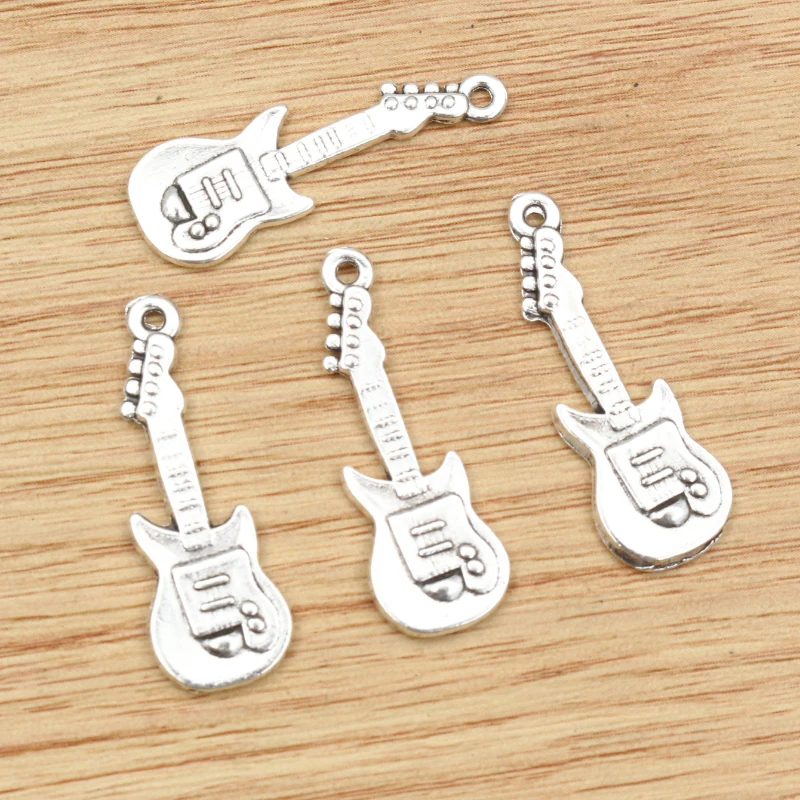 20pcs 31x11mm Antique Silver Plated Guitar Handmade Charms Pendant:DIY for bracelet necklace