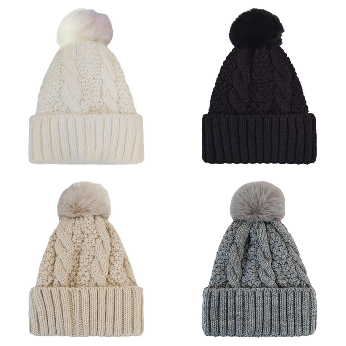 

Woman Cute Pompom Hat Top Brimless Hat Solid Color Fashionable Knitted Hat Winter Outdoor Warmth Windproof Thick Pullover Cap