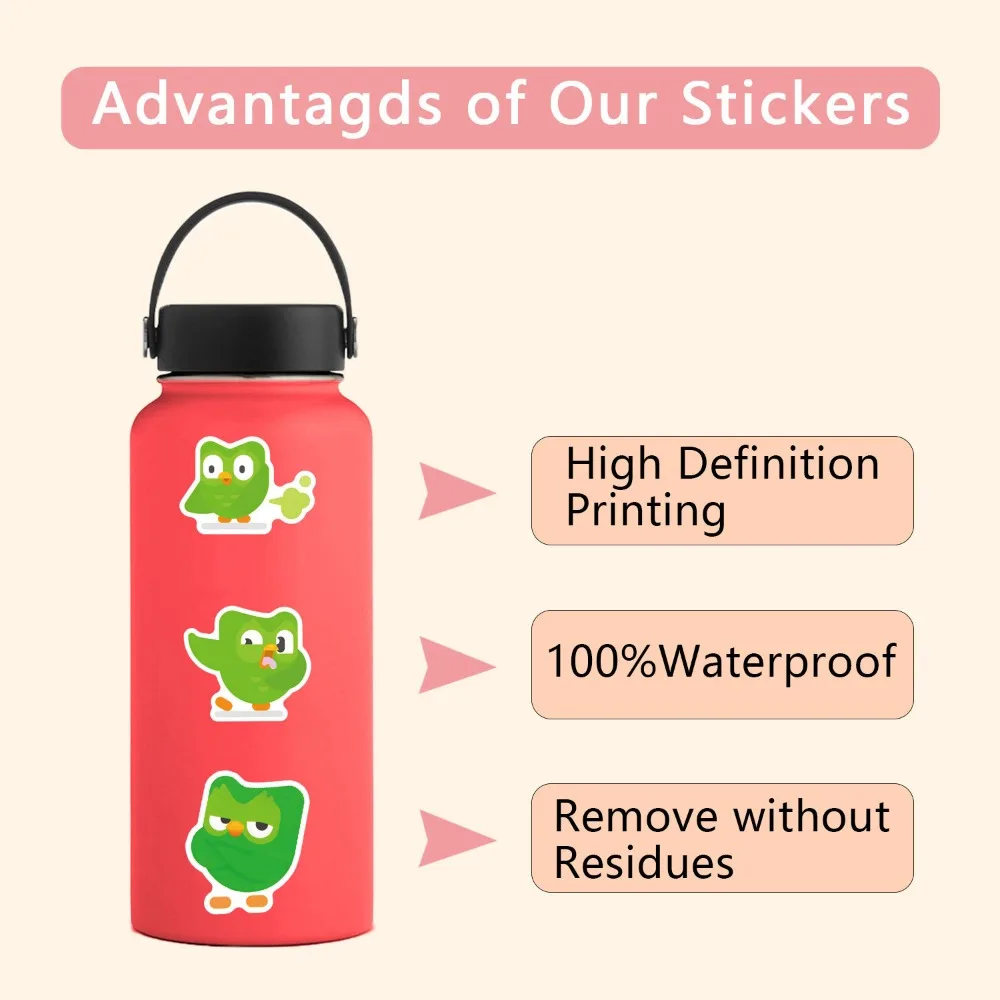 10/55pcs Cartoon Spirit Duolingo Graffiti Stickers Decorative Luggage Scooters Hand Account Guka Reward Mobile Phone Sticker Toy