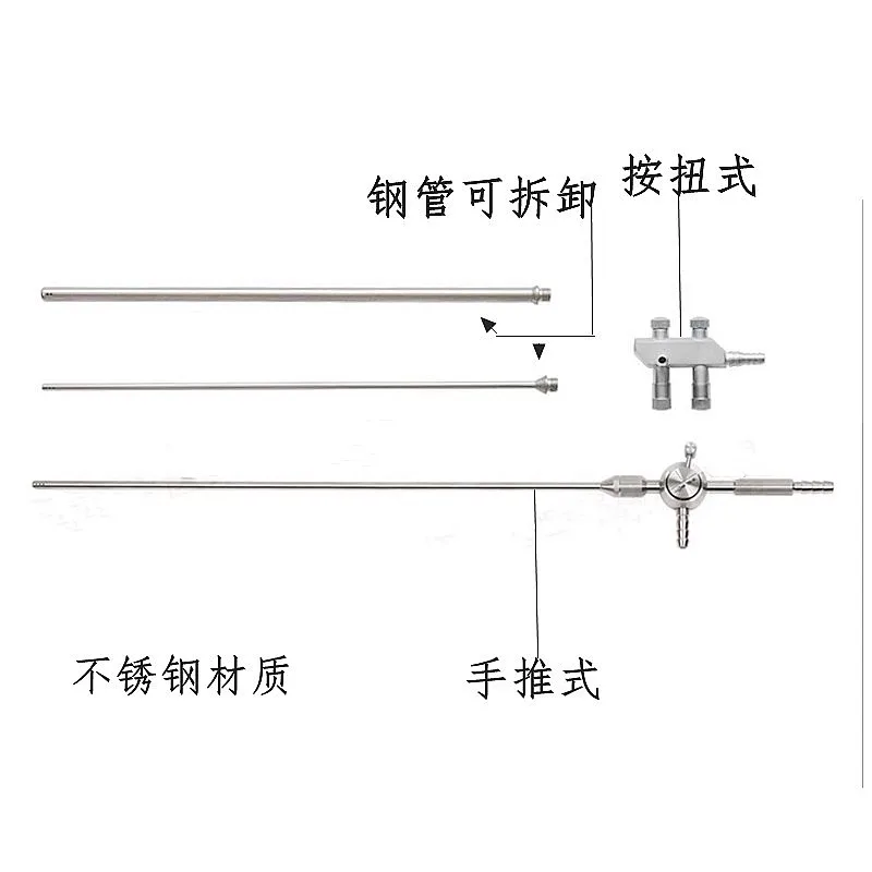 Laparoscopic irrigator, spring button, hand pushed laparoscopic instrument, three-way suction irrigator, irrigator