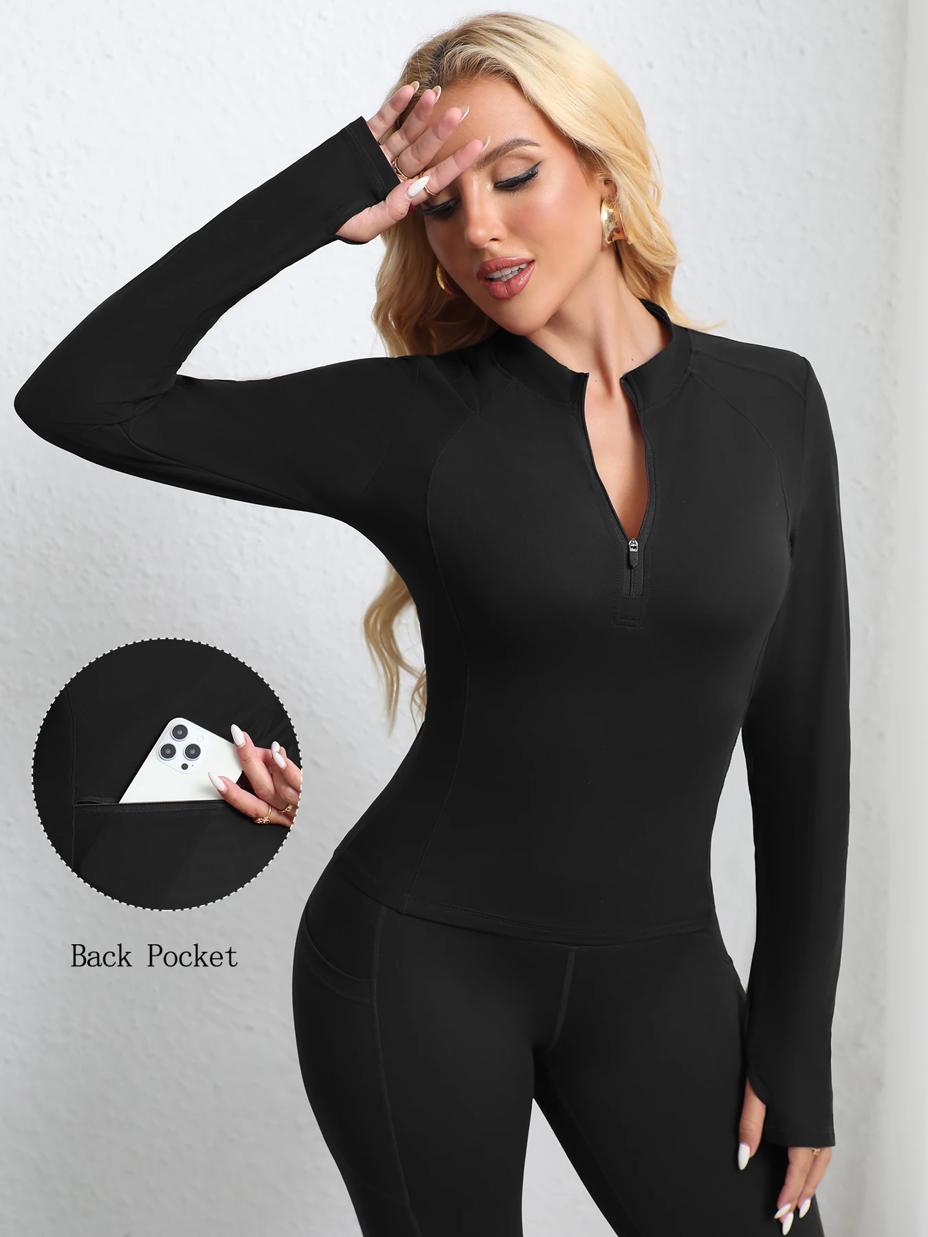Long Sleeve Yoga Shirt Women Half Zipper Gym Top Tight Sports Shirts Fitness Coat Workout Pilates Clothes Running Sports Top