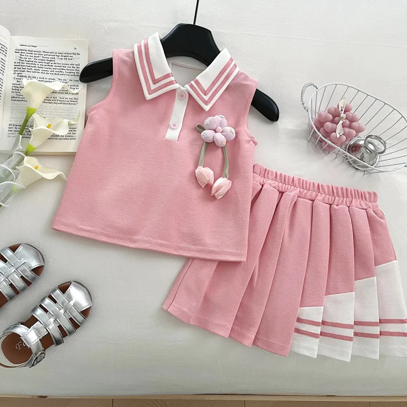 

Summer girls' tank top and short skirt set with open backpoloCollared top two-piece set wholesale and dropshipping