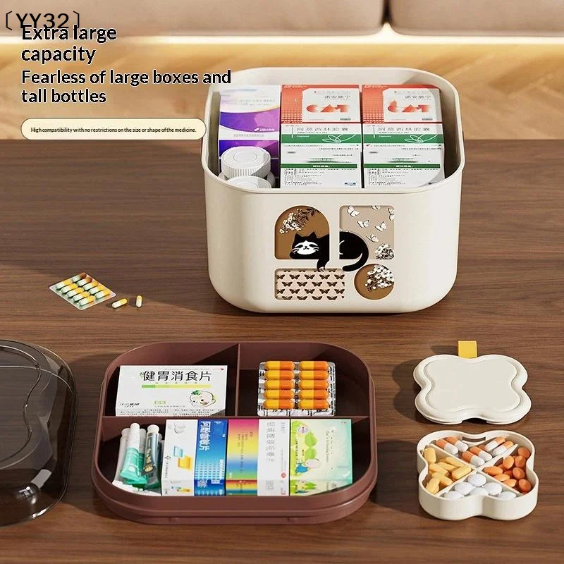 1Pcs Medicine Box Large Multi-layer PP Plastic Portable Medicine Storage Case With Detachable Pill Box For Family Home 〔YY32〕