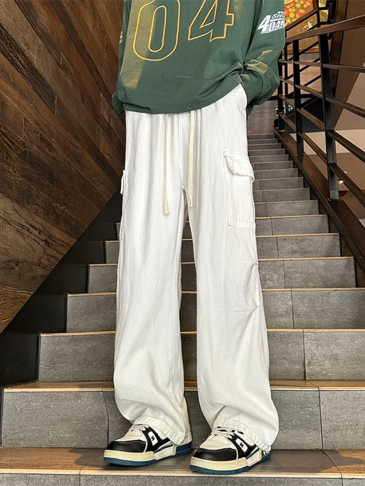

Folded Design Workwear Denim Pants Men's High-End Handsome Wide Leg Long Trousers Spring Trendy Vintage Straight Cut Jeans