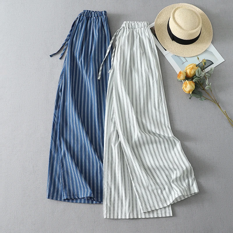 

Casual Straight Leg Pants Women's Long Trousers Vertical Stripes Versatile High-End Anti-Aging Walking Pants Acetate Fiber
