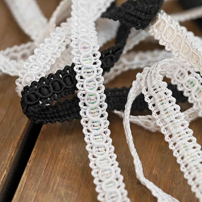 Knitted Braided Lace Trim Ribbon, High Quality, DIY Crafts, Sewing Accessories, Fabric, Black, White, Beige, 5Yards, 1cm Width