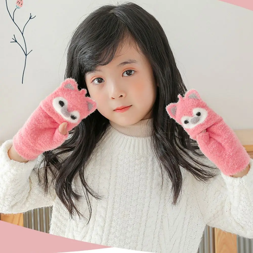 Thick Winter Bear Shape For  Children  Flip Cover Gloves Korean Knitted Mittens Children Gloves Half Finger Gloves