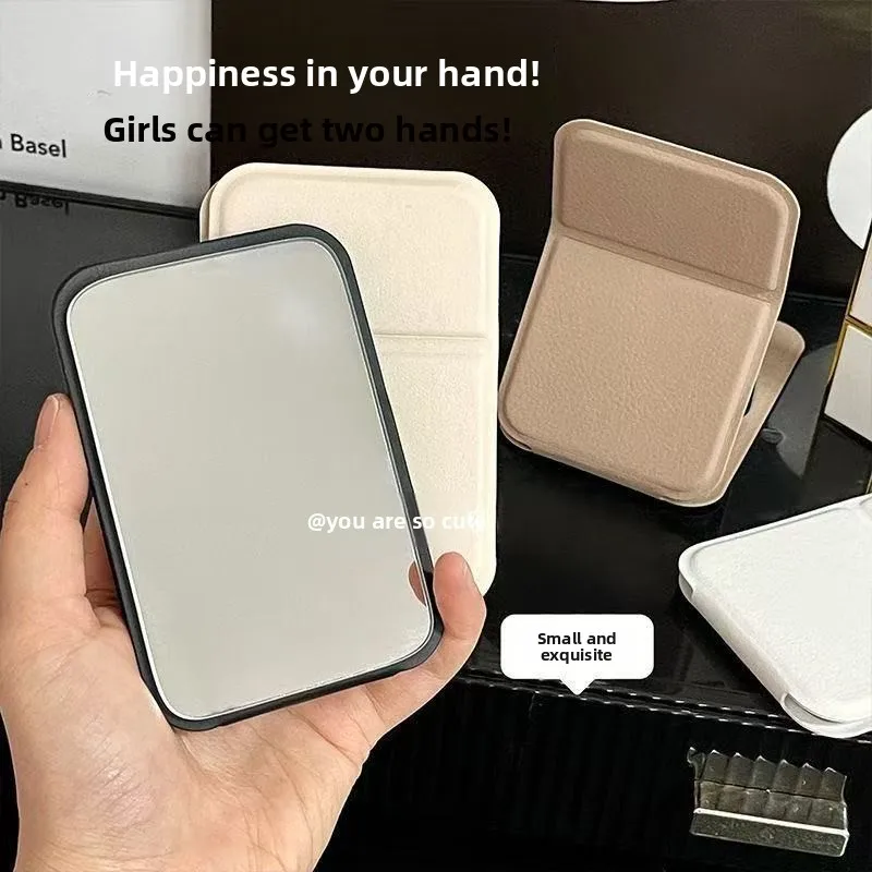 Desktop-Make-up-Spiegel aus PU-Leder, einfacher tragbarer Hand-Make-up-Spiegel, faltbarer kleiner süßer Taschenspiegel für Studenten
