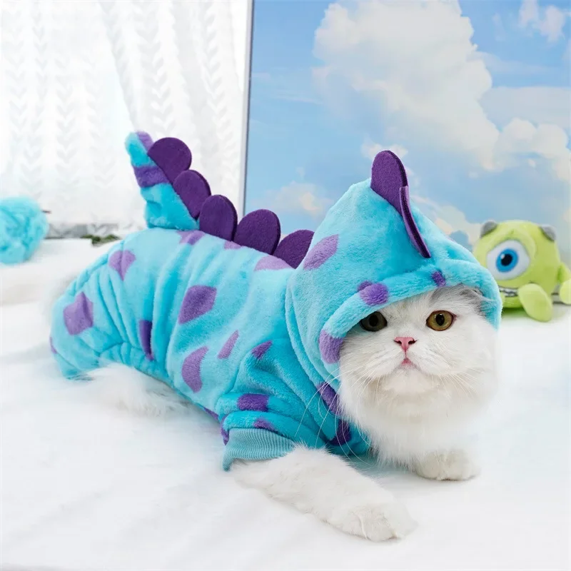 Funny Dog Dinosaur Halloween Costume Soft Warm Dog Clothes for Small Dogs Pixar Monsters Overalls for Cat Winter Puppy Hoodies