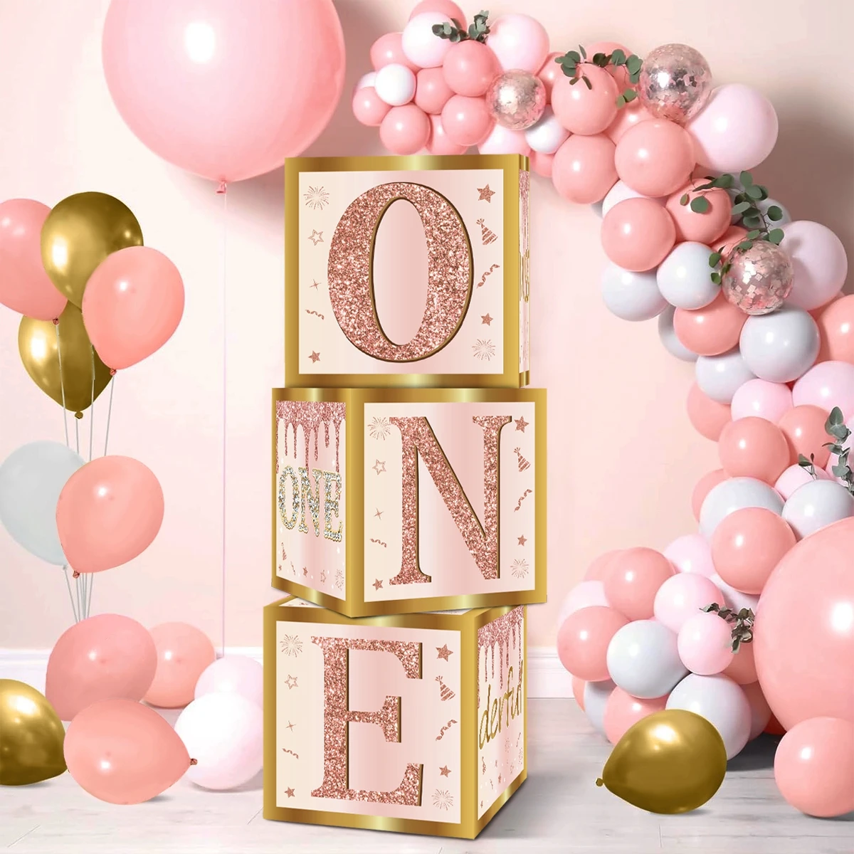 27x27cm Pink Letter Boxes Baby Shower Girl 1st Birthday Wedding Party Decoration Kids 1st Baby Shower Supplies Balloon DIY Box