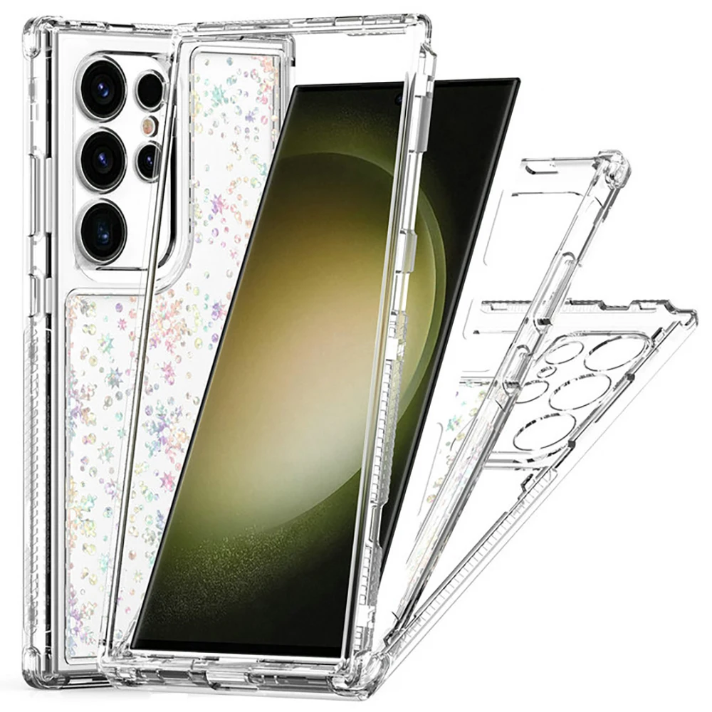 

For Samsung Galaxy S25 Edge 5G Transparent Case For Galaxy S25 Plus S24 S23 Ultra Case S24 S23 FE Laser Paper Sticker Back Cover