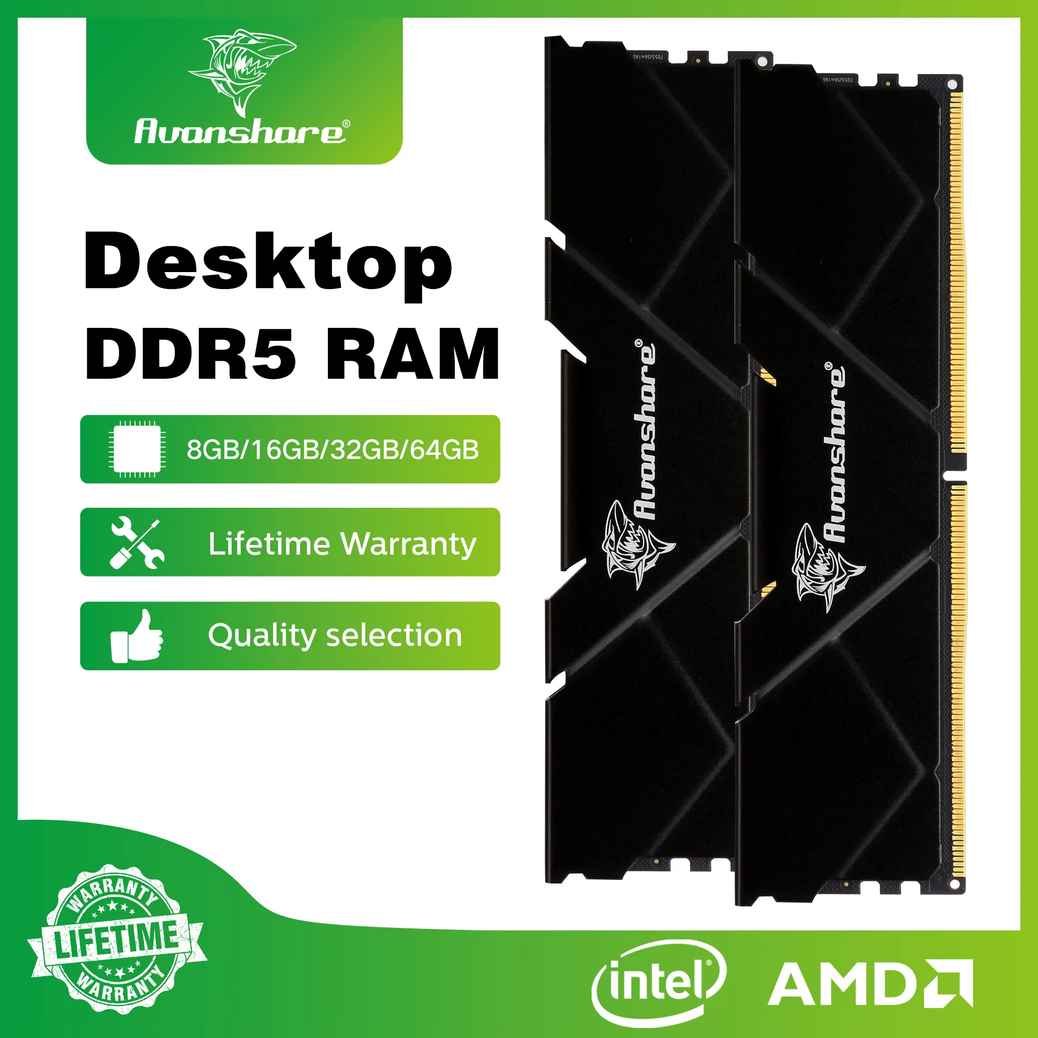 

Avanshare DDR5 8GB 16GB 32GB Ram Memory 4800MHz 5600MHz 6400MHz UDIMM 288pin Desktop Computer High Performance Dimm Memory