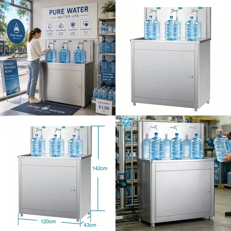 3 Faucet Manual Stainless Steel 5 Gallon Water Bottle Filling Station Self Service Pure Water Dispenser for Water Shops