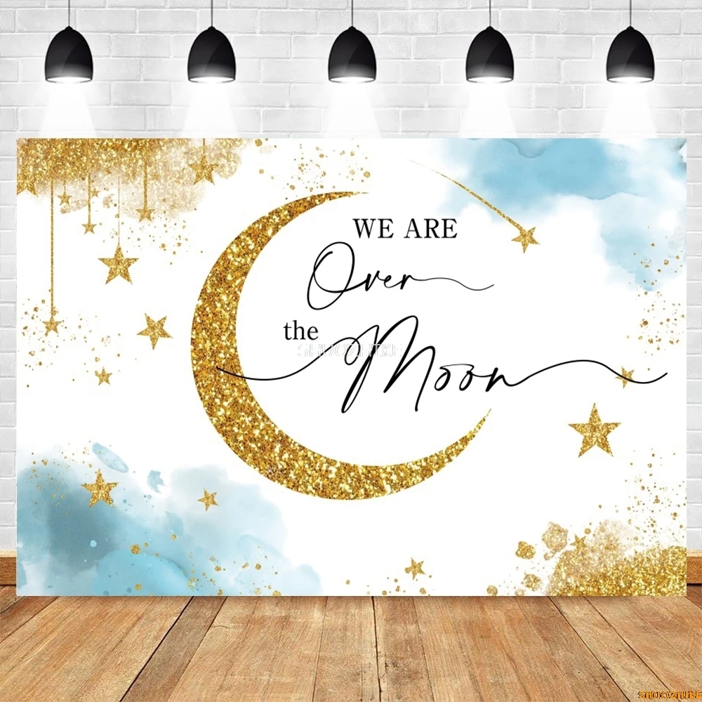 We are Over The Moon Baby Shower Backdrop Twinkle Little Star Clouds Birthday Party Decor Photography Background Photo Studio