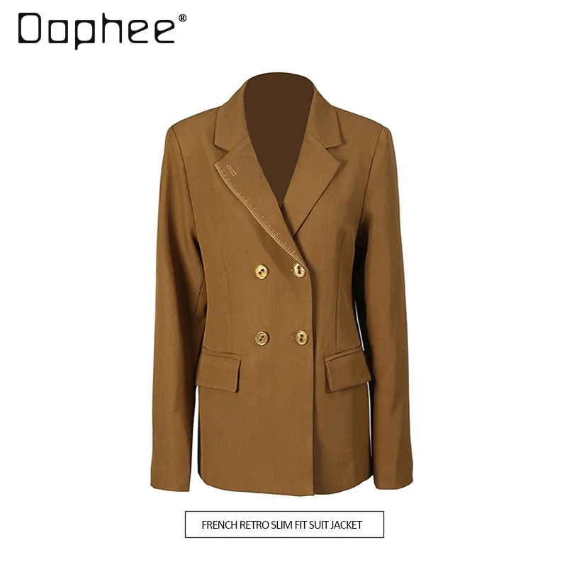 High-end Fashion Suit for Women Elegant Commuting Style Simple Slim Solid Color Versatile Single-breasted Cross-collar Blazer