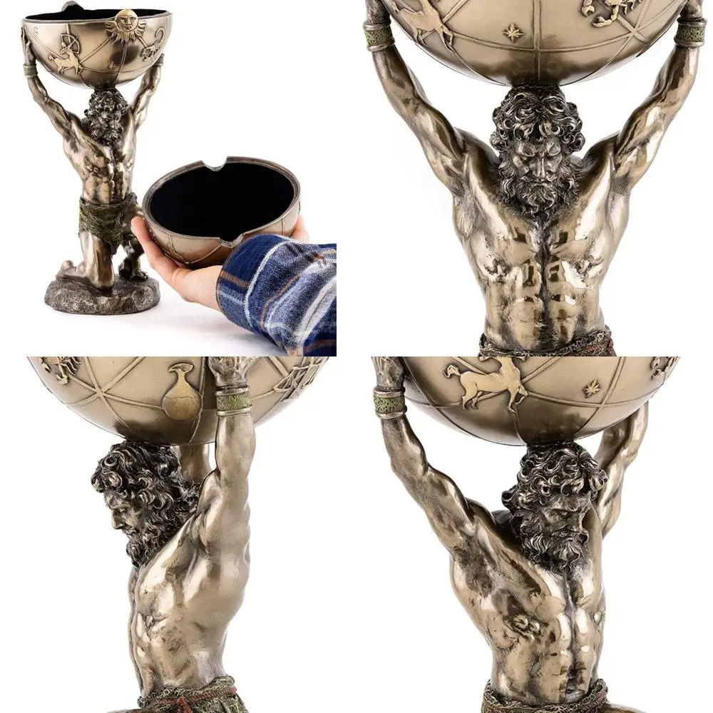 

12.25 Atlas Holding Globe Bronze Figurine - Roman Astrology Deity Desk Sculpture with Secret Compartment