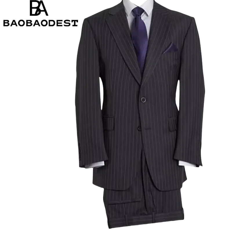 

Men's Slim Fit Striped Suit 2-Piece Set - Double Breasted 2-Button Blazer & Pants, Reversible Business Wedding Formal Tuxedo