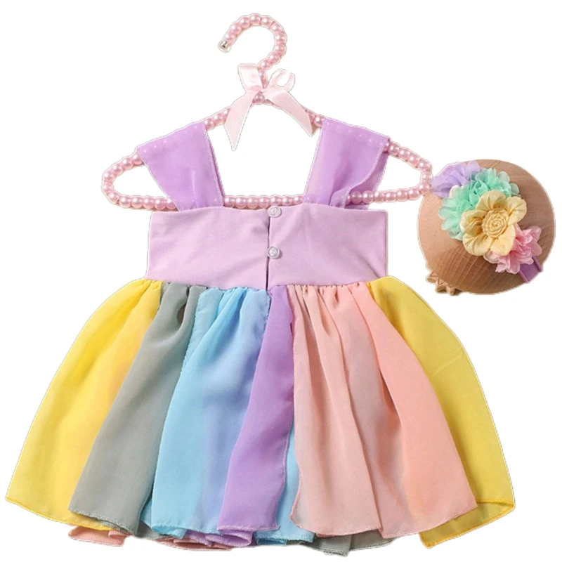 

Colorful Slip Dress Flower Hairband Baby Photoshooting Suit Newborn Photo Props