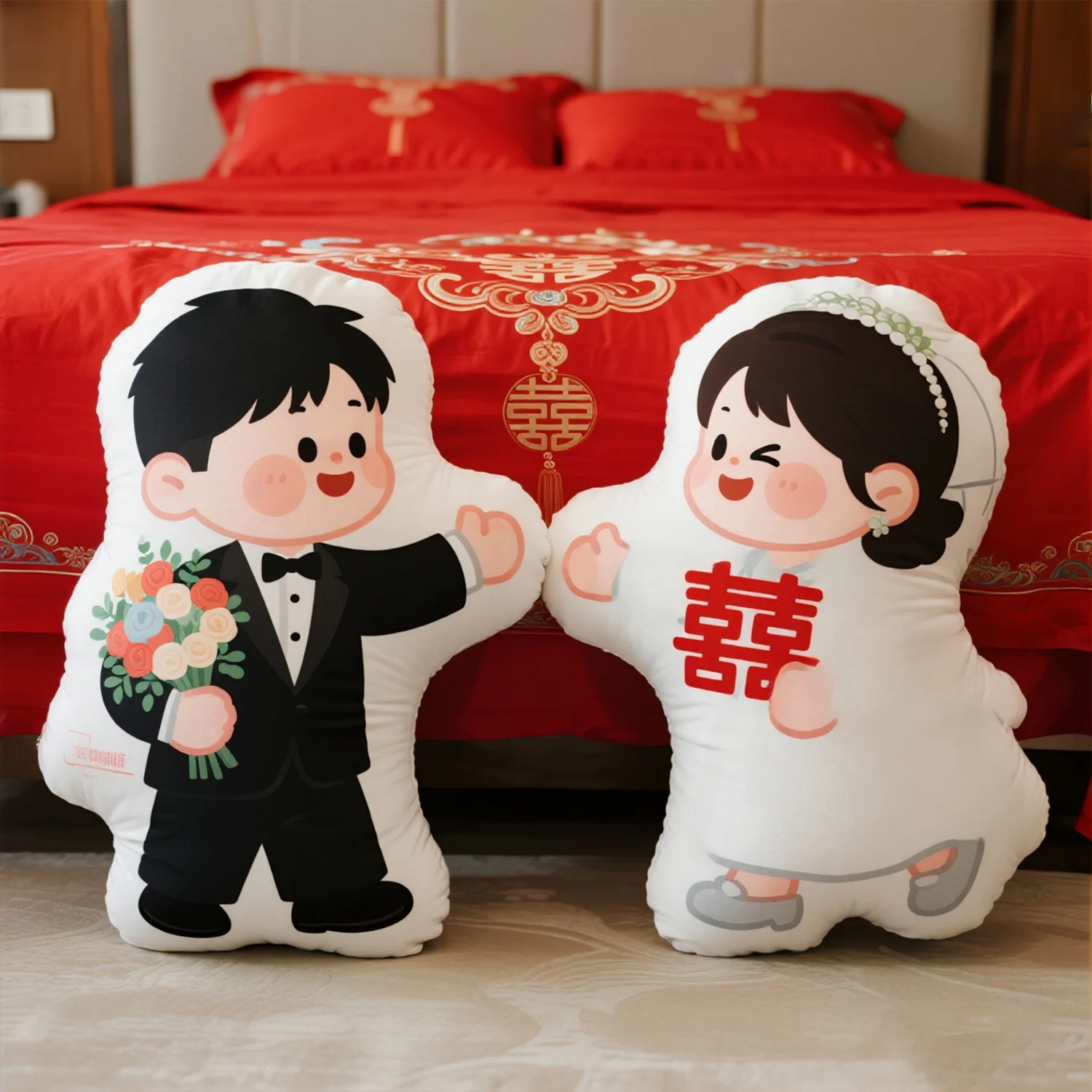 結婚式のカップル枕-新モデル寝具人形-リビングルームソファ装飾クッション-ダブルハピネスキャラクター-結婚式寝室
