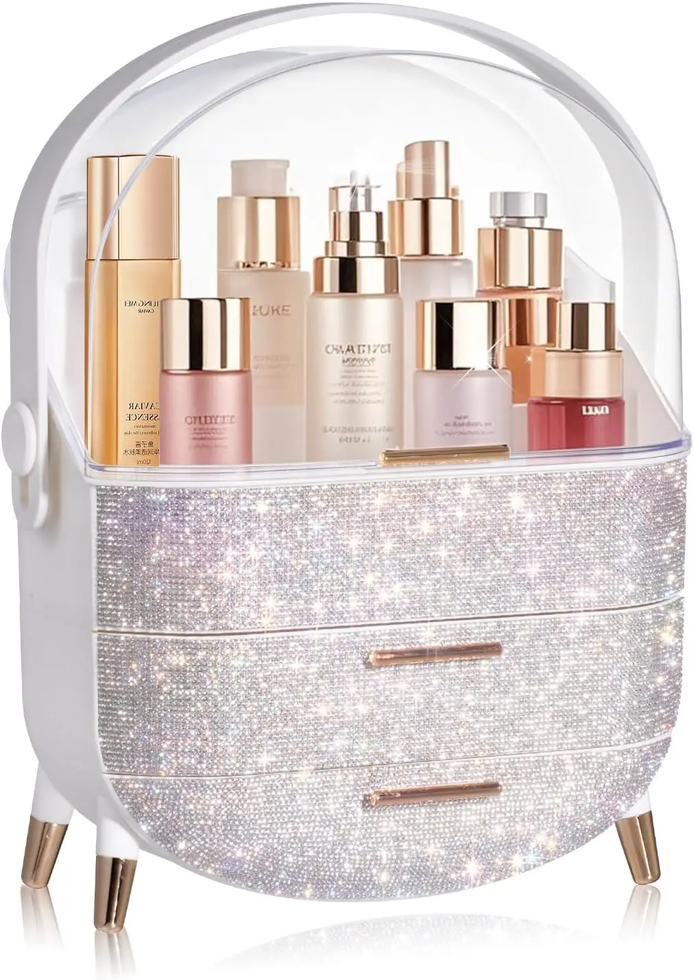 

Овальный ящик для хранения косметики с прозрачной крышкой, портативный органайзер для косметики и ювелирных изделий