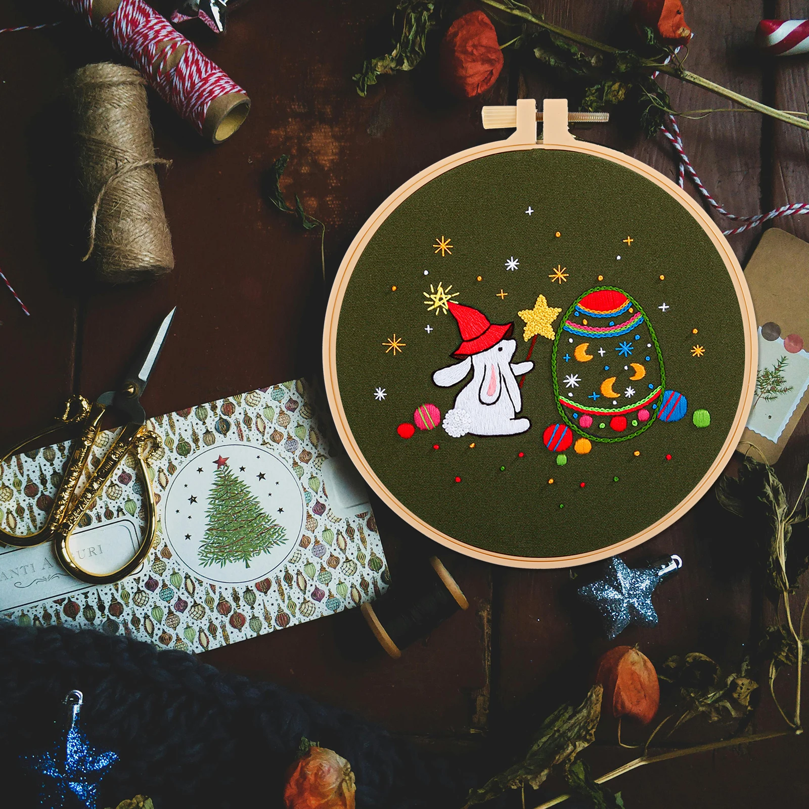 

Embroidery Kit DIY Materials Pack Rainbow Rabbit Easter Egg Needle Thread Set 20cm Hoop Safe Fun