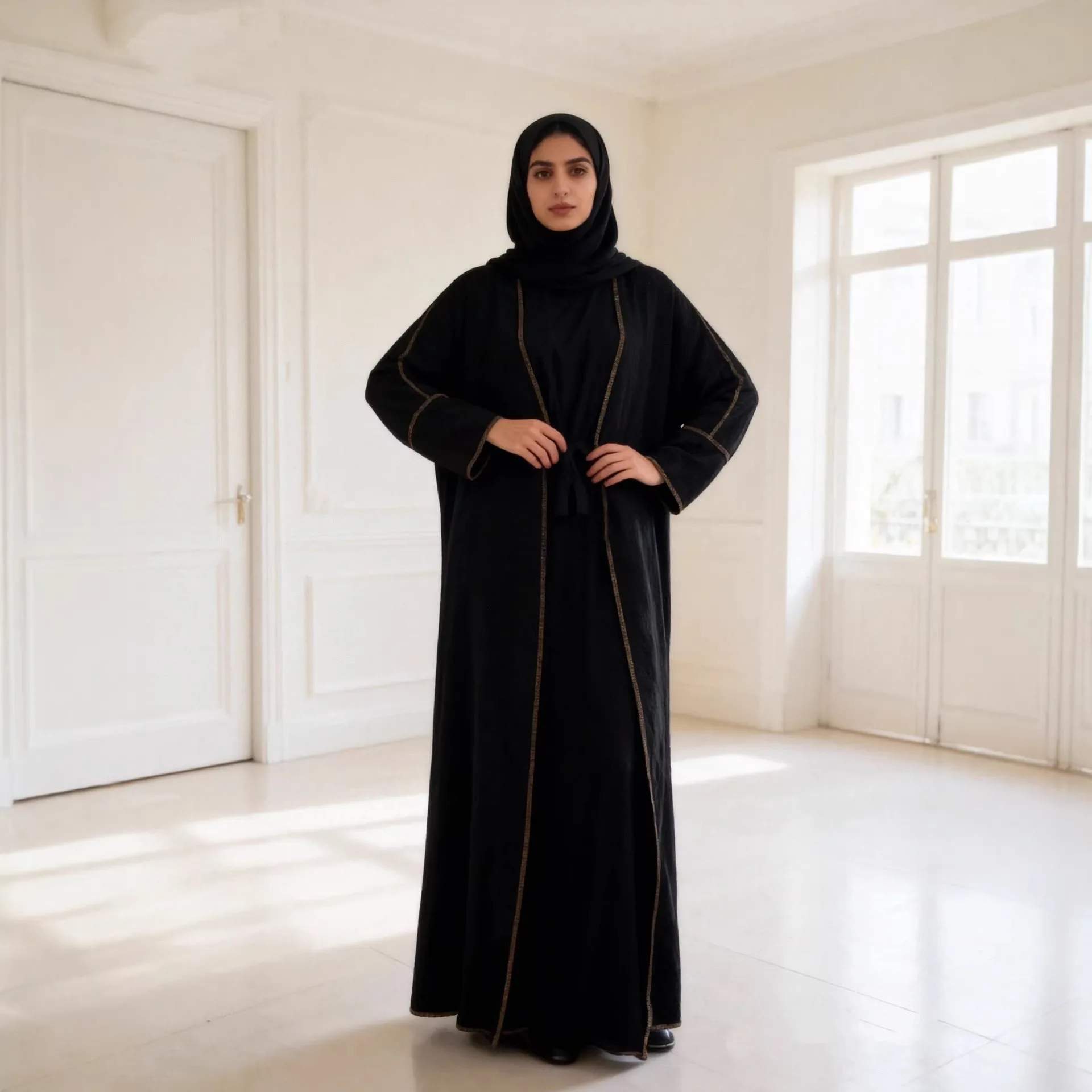 

Кимоно-платье для женщин на Ид, Дубайская открытая абайя, мусульманский комплект, кафтан, скромные платья, исламская одежда, кебая, кардиган на Рамадан, роба, кафтан