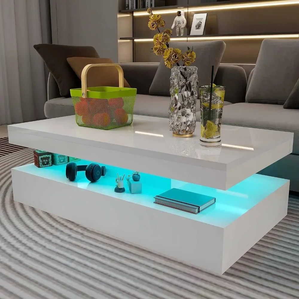 

Green Coffee Table Center Tables for Living Room Chairs High Gloss Modern Coffee Table With RGB LED Light Furniture Dining Salon