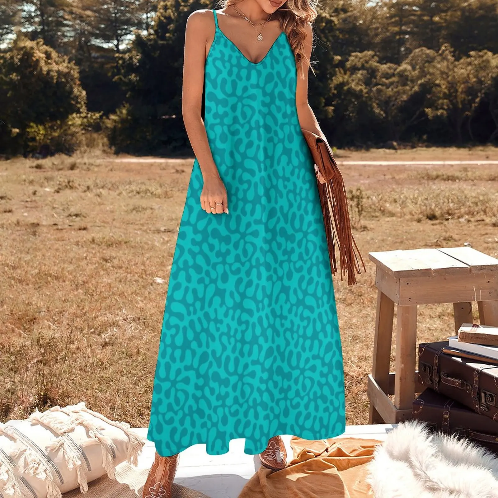 Abstract retro summer teal groovy pattern Sleeveless Dress Woman dresses Bridesmaid dress woman