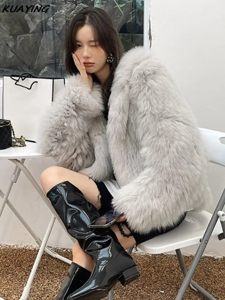 Women's Hooded Faux Fur Coat Fashion New Loose Office Lady Runway Winter Jacket Outerwears Warm Overcoat Casual Female Clothing