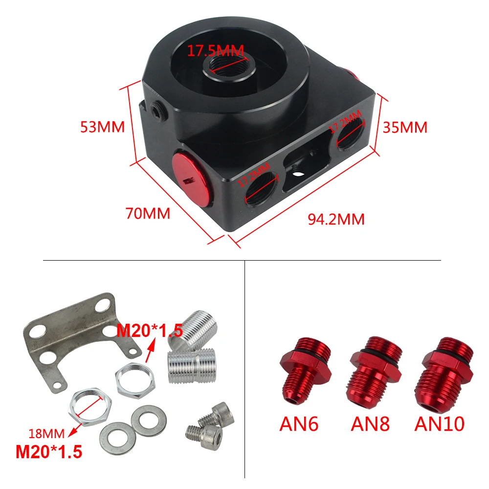 Hypertune - Oil Filter Sandwich Adaptor With Oil filter remote block with thermostat 1xAN8 4xAN6/AN8/AN10 HT5675