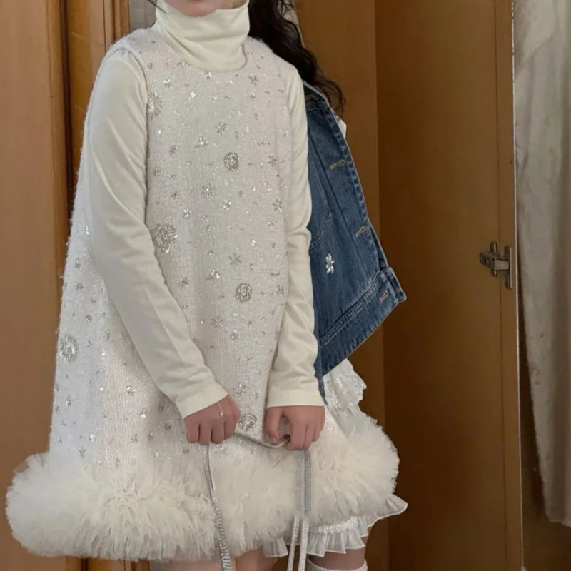 Girls Dress Children's Princess Dress Autumn and Winter Clothes2025New Stylish and Attractive Big Kids Fashionable Tank Dress Tr