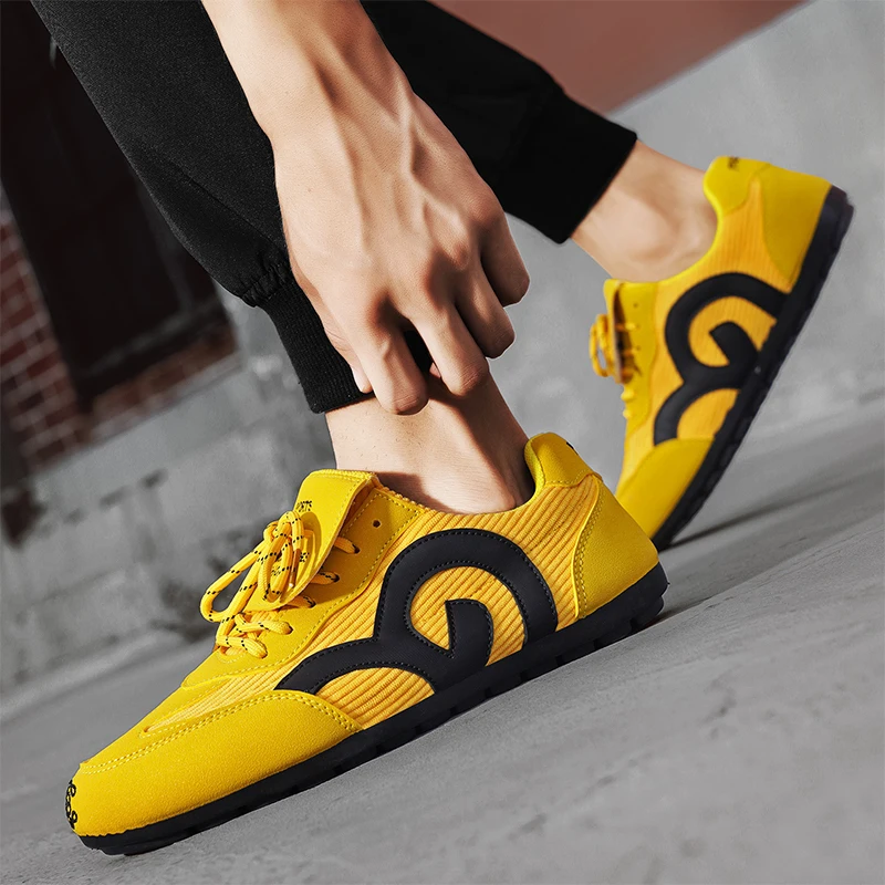 العلامة التجارية الرجعية الرجال الأصفر احذية الجري الراحة شقة حذاء رياضة كاجوال الرجال تنفس الأصلي الرجال أحذية رياضية من قماش القنب تنيس masculino