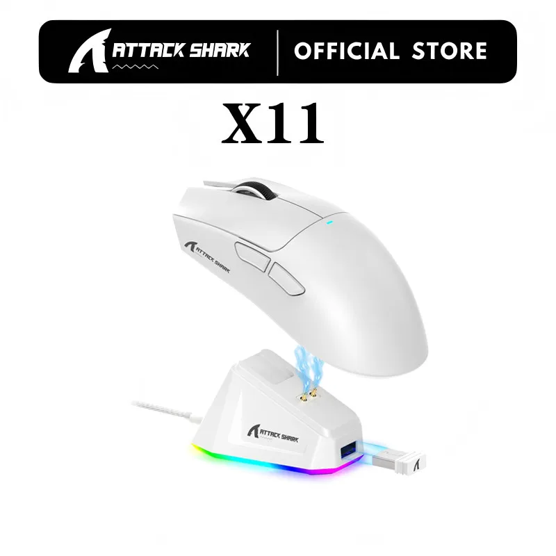 Original Brand ATTACK SHARK X11 Wireless Mouse Paw3311 22000 DPI Bluetooth Three Mode Rgb Charging Dock Lightweight R1 Mouse