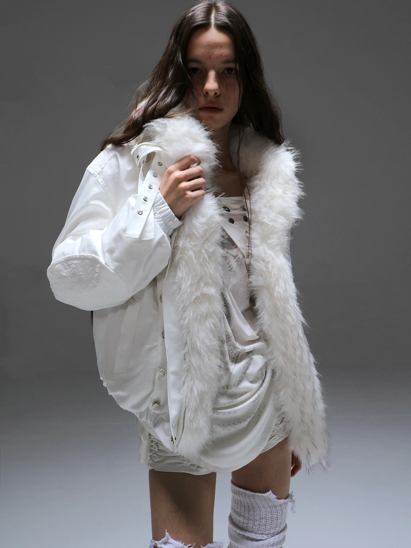 

DoublePunch Oversized Parka Du down Jaet Thi Outerwear Winter Coat White Goose down Loose Fit Fur Collar Punk Sle Wom...