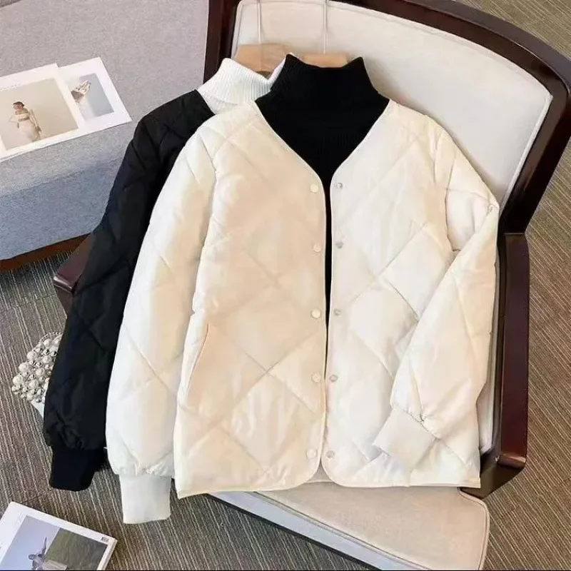 2024 New Short Cotton Parka for Women, Ins Diamond Quilted, Collarless, Light and Comfortable Winter Coat, Light and Soft Jacket