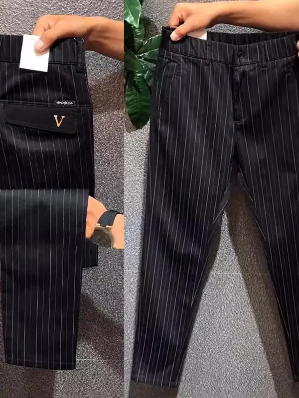 

Busin повседневные мужские облегающие длинные брюки, весна-лето 202, новинка 202, с узором в полоску, с высокой талией, на молнии, против морщин