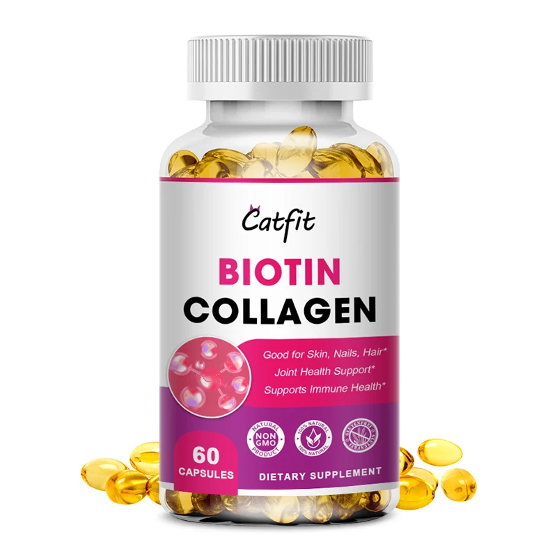 Catfit Biotin Collagen Capsules Biotin for Hair Growth Strength Dried Hair Follicle Repair Skin Hydrolyzed with Vitamin Dietary