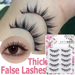 5 Pairs Natural Long False Eyelashes Makeup Fluffy Cross Eye Lashes Soft Thick Slender Mink Wispy Manga Lashes Extension Makeup
